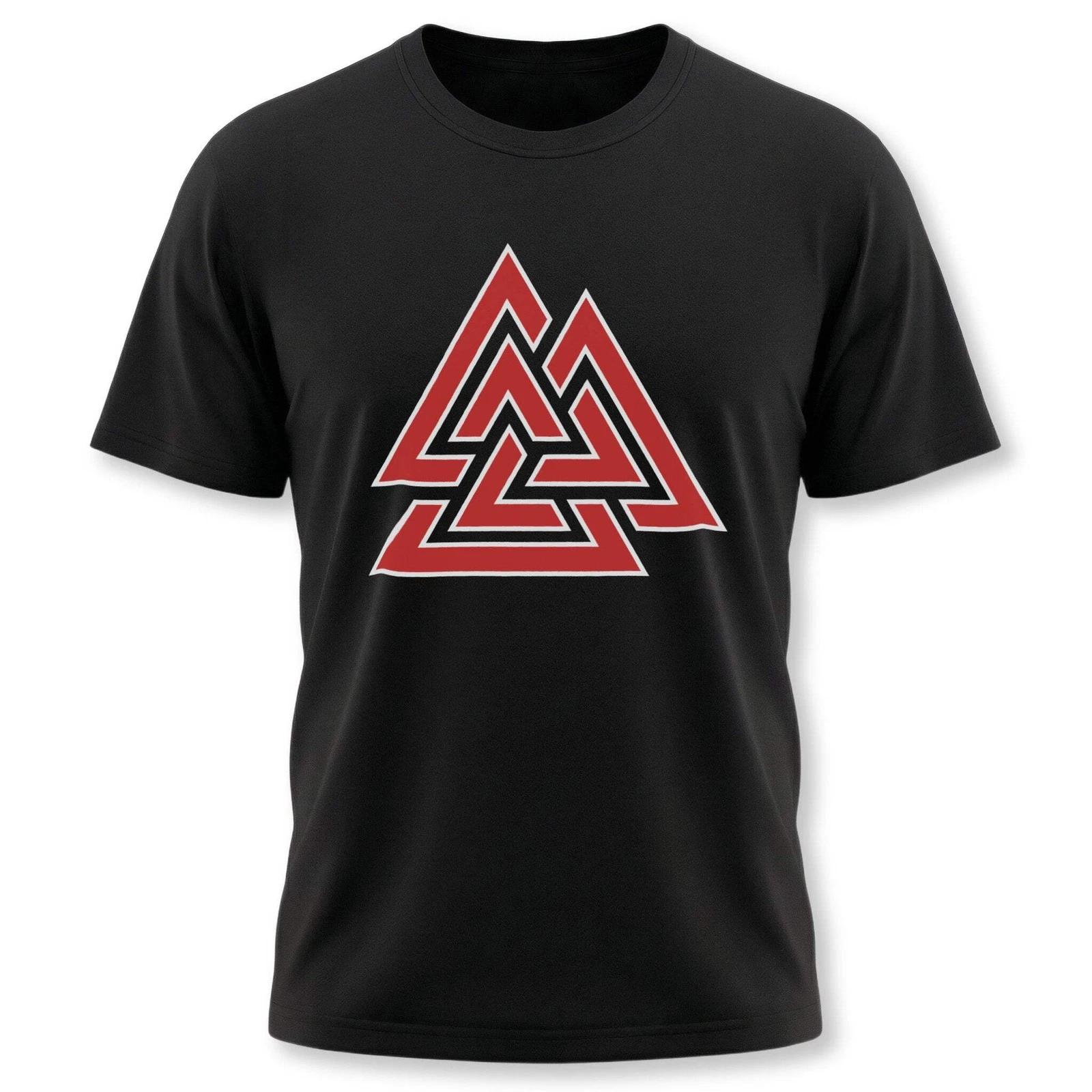 Red Valknut Norse T-Shirt | Viking Asgard Three Triangle Symbol Unisex Tee L