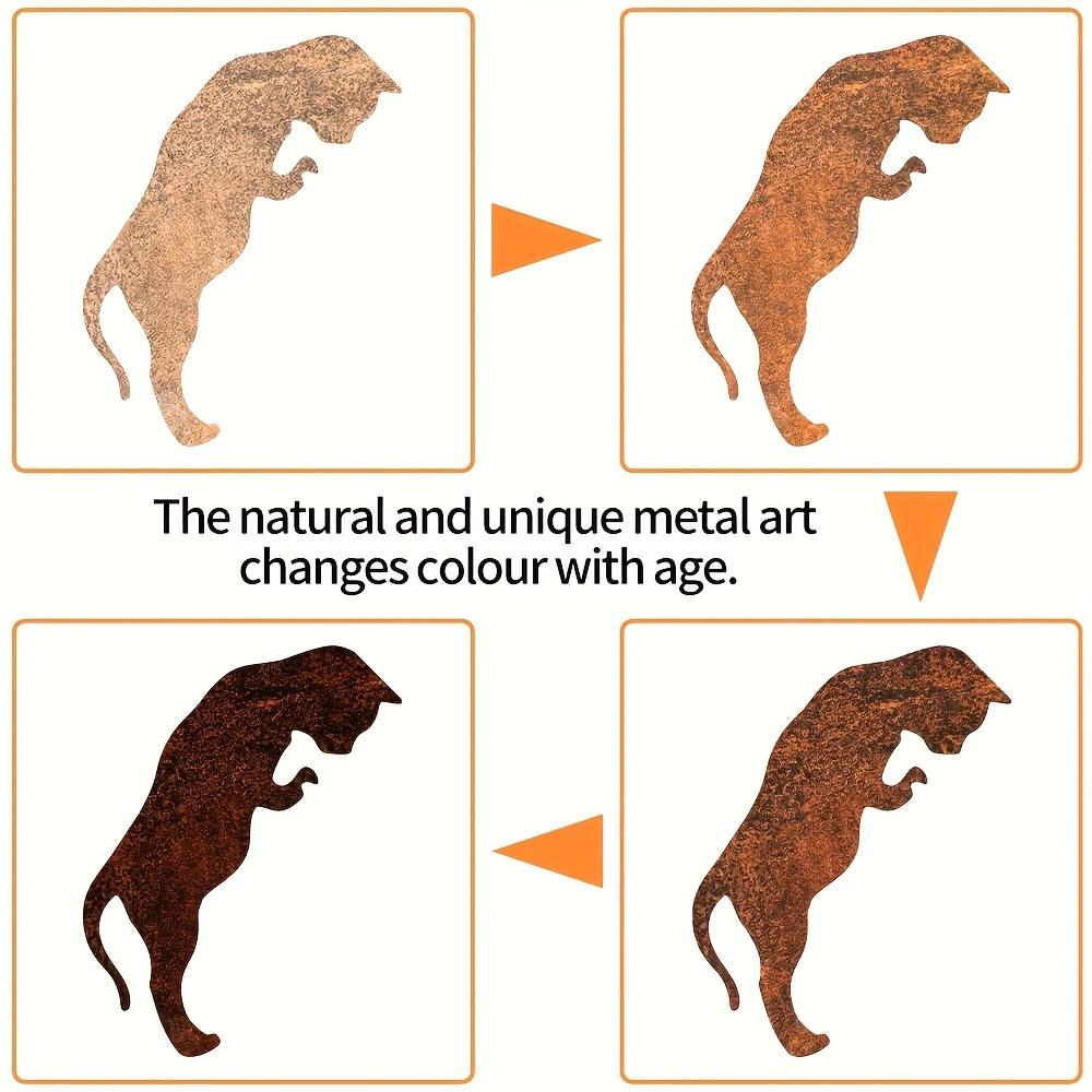 Rustic Rusty Metal Cat Garden Statue, Classic Outdoor Yard Decor