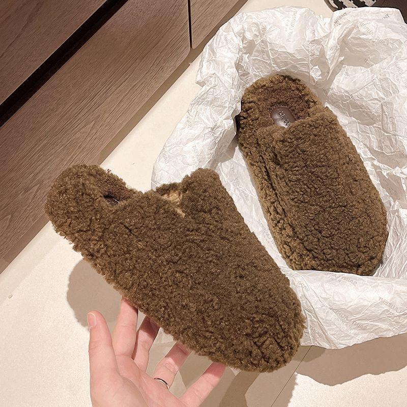 Furry Home Foreign Embroidery Versatile Furry Slippers Women's Korean Edition Platform Slippers Tide Shoes