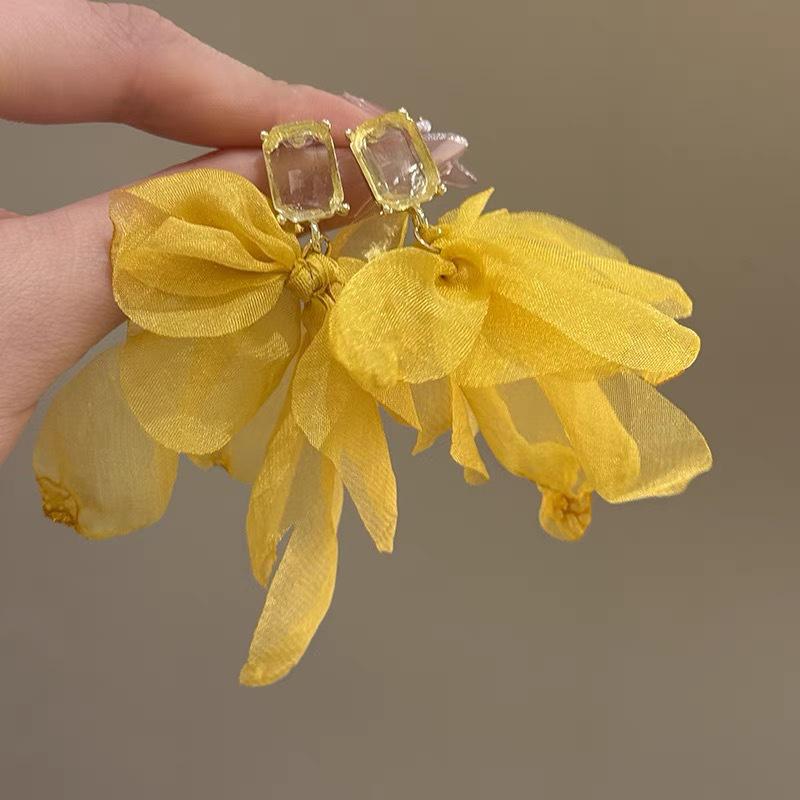 Colorful Dopamine Fabric Beaded Earrings – Women's Studs, Seaside Vacation Style, Ear Clips