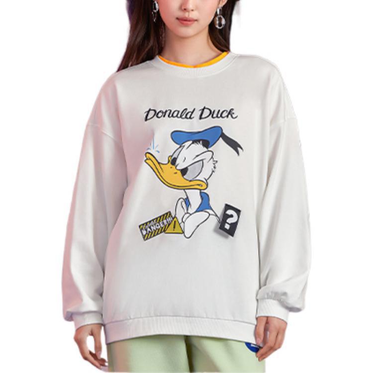 Li Ning X Disney Collaboration Sports Lifestyle Series Cartoon Pattern Printed Crew Neck Pullover Long Sleeve Sweatshirt Women Sweatshirt AWDS596-1