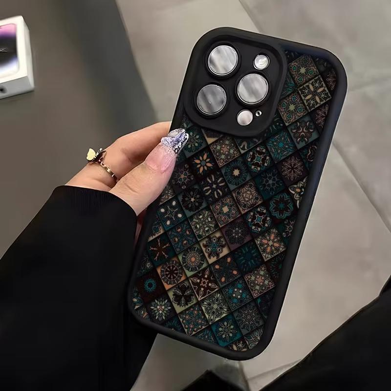 Vintage Ethnic Style Geometric Patchwork Pattern Matte Phone Case for iPhone 17 16 Pro Max 15 14 13 12 11 7 8 Plus XS X XR Cover
