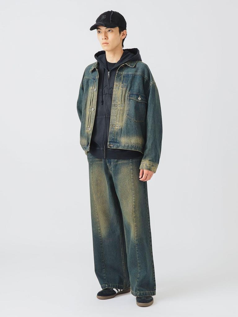 Beams Heart Jeans Blast Seam Baggy Denim Pants Indigo L Men's