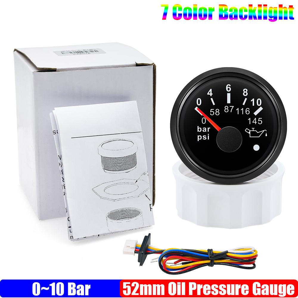 ZMFJH 7 Color Light Pointer 52MM Fuel Water Level Gauge Voltmeter Oil Pressure Meter Water Oil Temp Gauge with Alarm Optional
