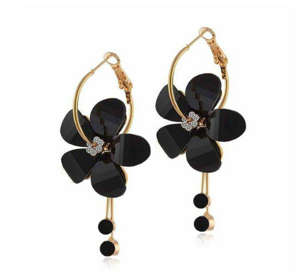 Korean Acrylic Zircon Tassel & Sunflower Stud Earrings Set