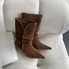 Autumn New Pointed Toe Suede Sleeve Anti-slip Wear-resistant Single Shoes Shaped Heel Mid-leg Boots