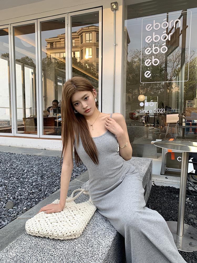 Spring/Summer 2026 French Style Slim Bodycon Spaghetti Strap Long Dress