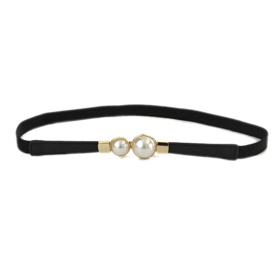 

Fashion Women Elastic Faux Pearl Thin Skinny Waistband Waist Belt Dress Decor чорний