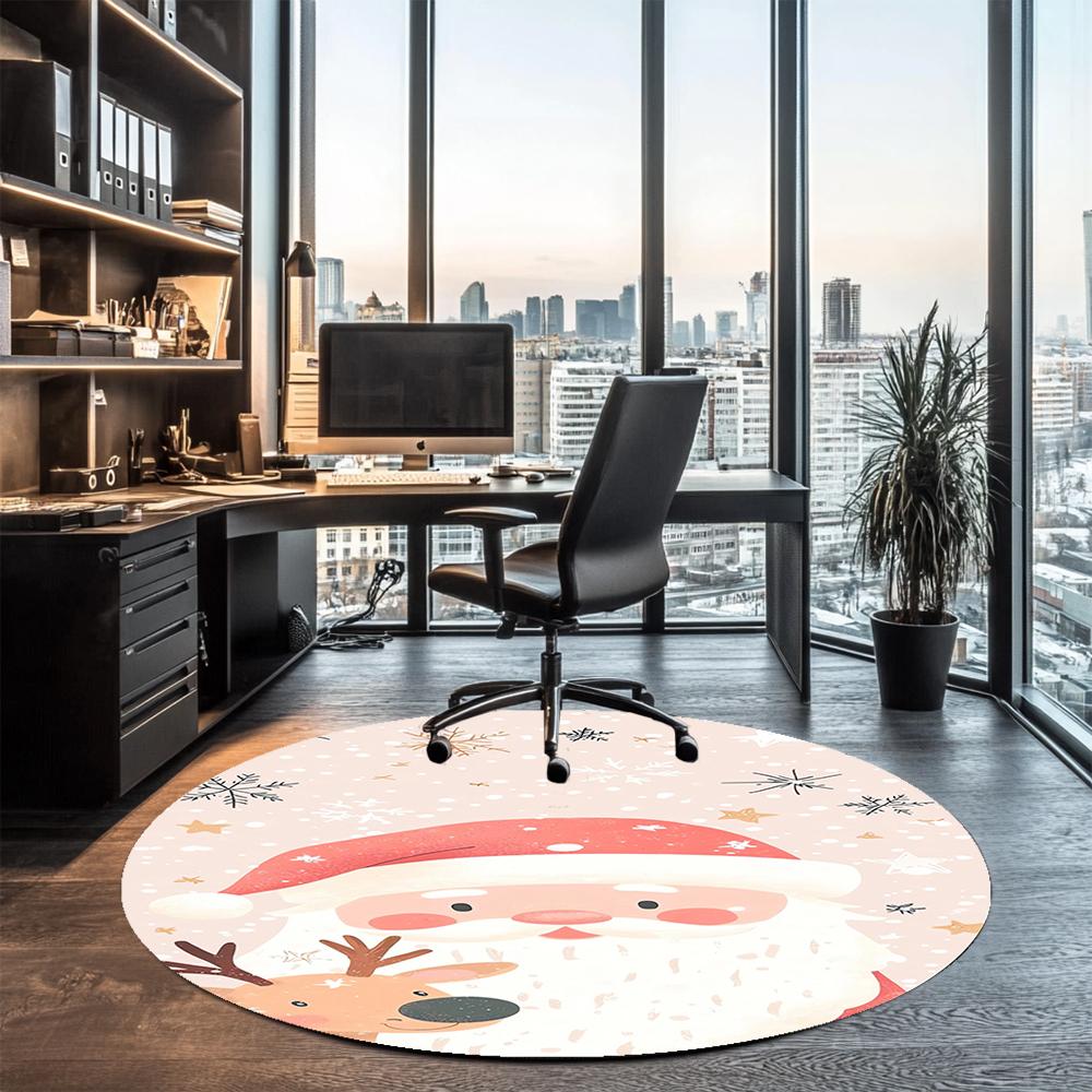 Christmas Santa Claus Printed Round Rug Carpet Chair Rug Area Rug Entryway Doormats,for Office Chair Living Room Bedroom Kitchen Room.