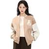 Anta Lifestyle Series Letter Embroidery Color Block Fleece Loose Casual Baseball Jacket Women Jacket Camel Milk-Tea 162348705-3