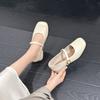 Solid color square head thick heel single shoes elegant style low heel one-word buckle foreign trade 2025 retro Mary Jane women's shoes