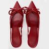 Fashion Luxury Designer Red Bow High Heels Women Summer Sexy Pointed Toe Patent Leather Women Pumps Elegant Slingback Heeled Sandals