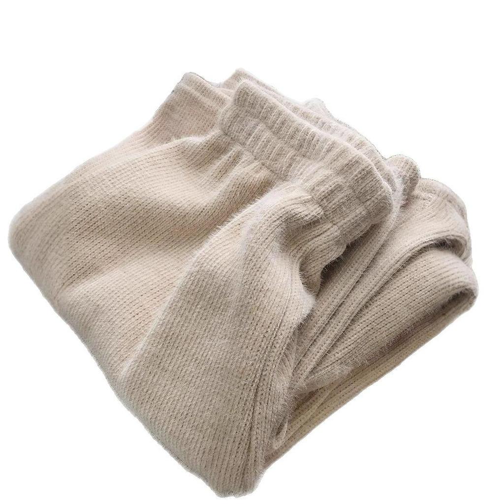 2025 Women's Petite Wide-Leg Knitted Drawstring Pants - Autumn/Winter Thickened Casual Long Pants