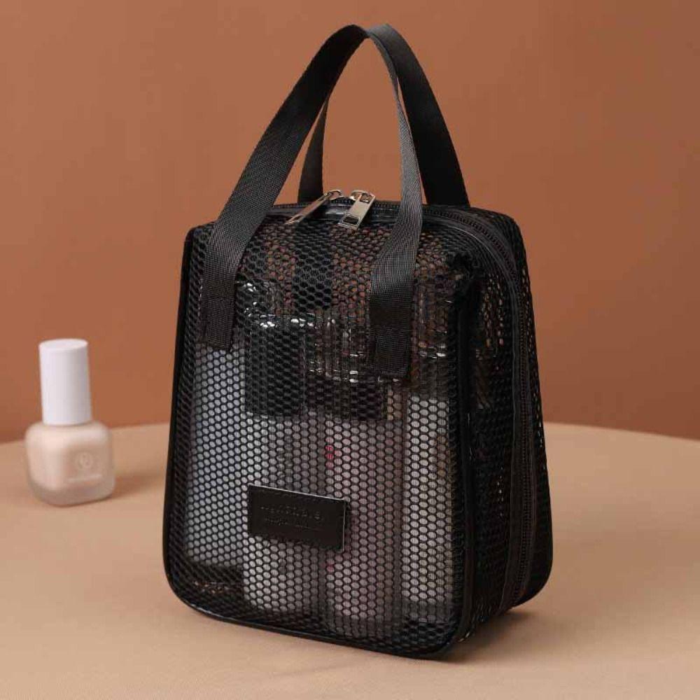 Solid Color Mesh Cosmetic Bag Large Capacity Pillow Makeup Pouch Transparent Makeup Bag  Lady