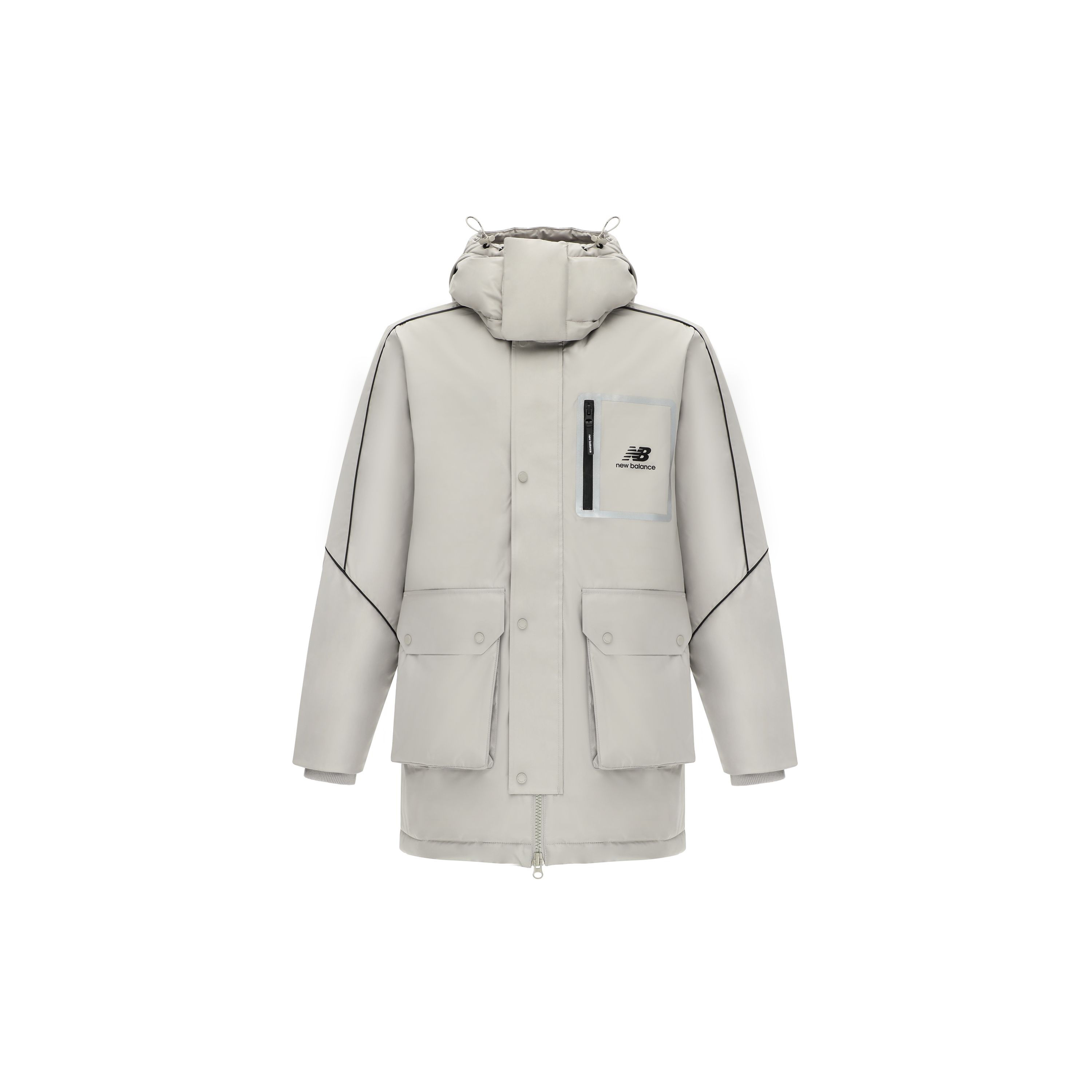 

Теплый пуховик с капюшоном и логотипом New Balance, мужская верхняя одежда, серый AMJ14320-ARF