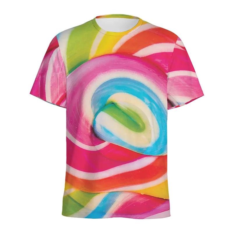 HerSight Heren Kleurrijk T-shirt Ronde Hals Korte Mouw 3D Snoep T-shirt Casual Zomer Mode Comfortabel Zacht T-shirt 4XL