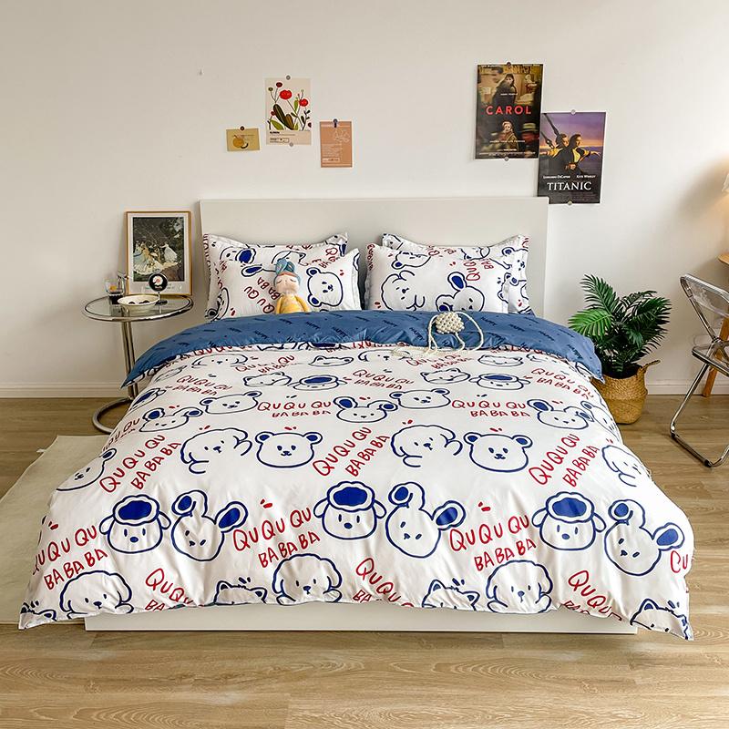 Kawaii Bumping Rabbit Cartoon Bedding Set Duvet Cover Sheet Pillow Cases Bed Linen Set