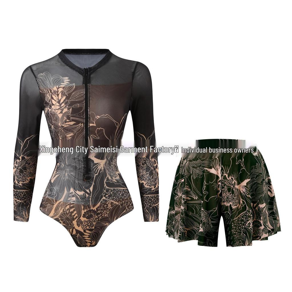 Women's Long Sleeve Sun Protection Bikini Set with European & American Style Shorts