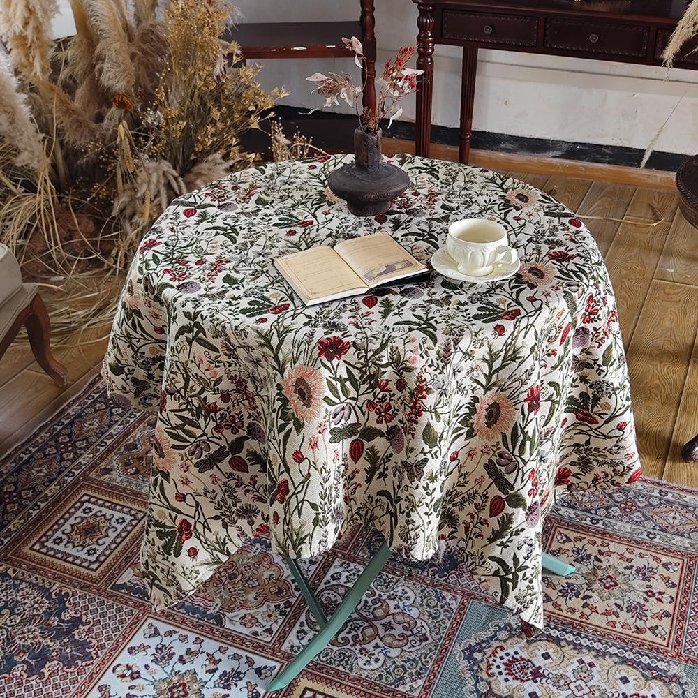 Retro Tablecloth Jacquard Premium Dining Table Cover Towel Round Table Coffee Table Rectangular Tablecloth Household Pastoral Cover