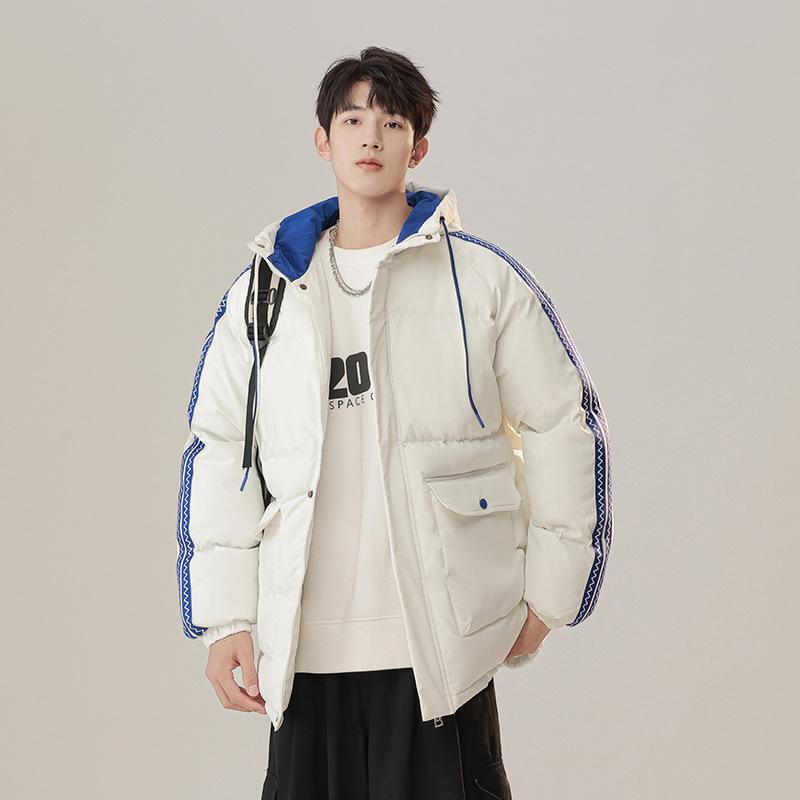 Loose Autumn and Winter Clothes Hooded Hong Kong Style Warm Bread Jacket Men's New Couple Men's Jacket Striped Color Matching