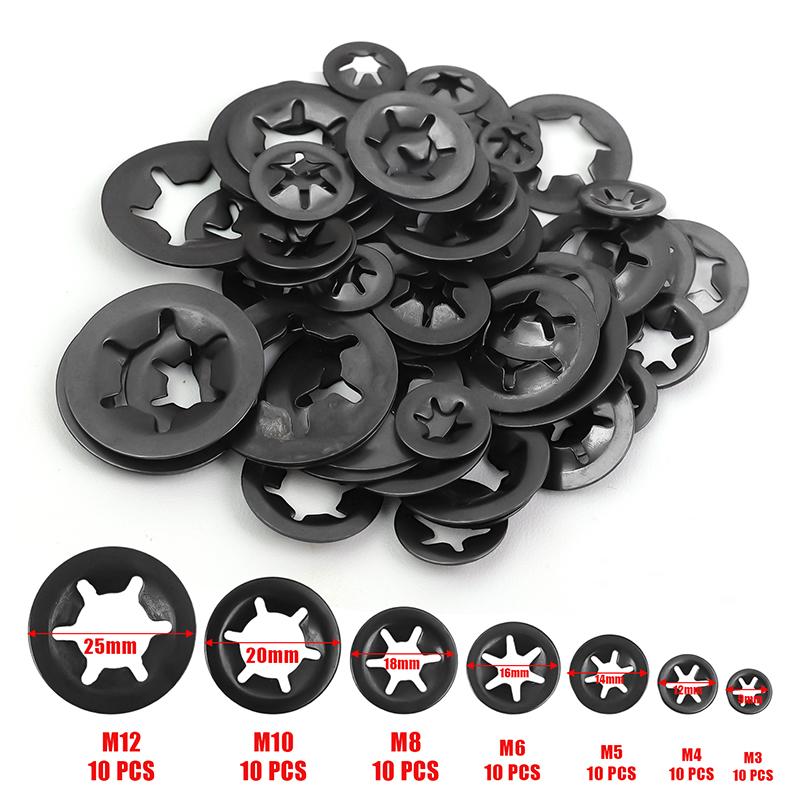 

Wholesale Internal Tooth Starlock Washers 7 Size Push On Locking Washer Nuts Retainning Clips Hardware Fasteners Assortment Kits 70PCS-(1 Set) чёрный