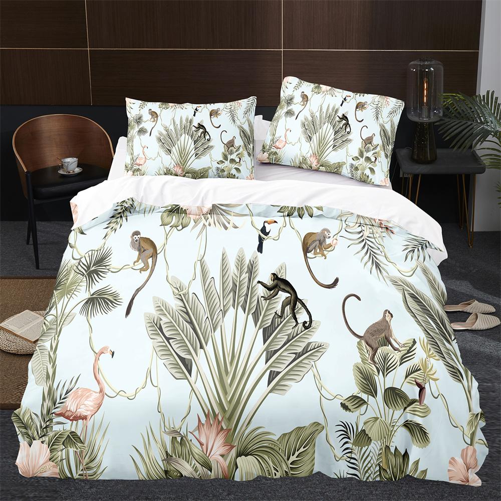 

Monkey Duvet Cover King Queen Lovely Cartoon Animal Bedding Set For Kids Boy Girl Green Jungle Tree 2/3Pcs Polyester Quilt Cover 70x133cm 2pcs