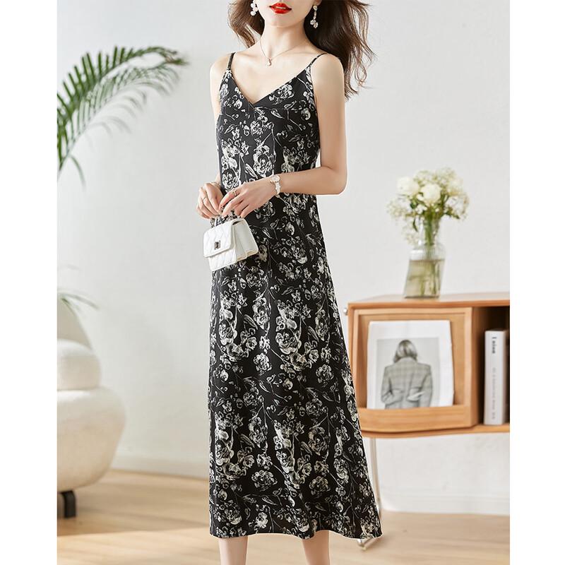 Elegant Ink Print A-Line Cami Midi Dress
