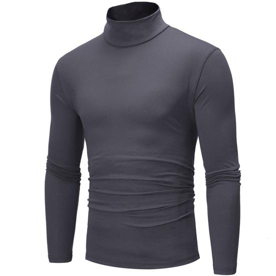 Men Fashion Solid Color Long Sleeve Turtle Neck Slim Fit T-Shirt Bottoming Top