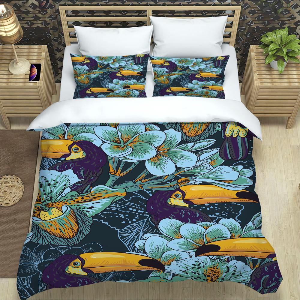 

Comforter Flowers Toucan King Queen Women Vintage Floral Bedding Set Blue Plant Comforter 2/3Pcs Polyester Comforter (quilt)-EU Single(135*200cm)3pcs