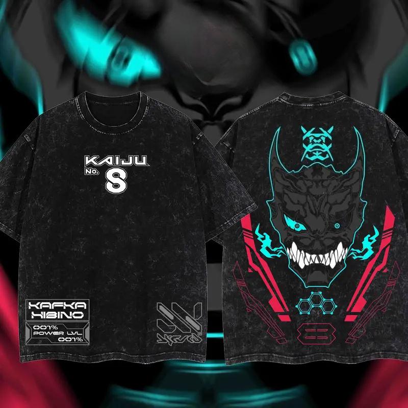 Hot Anime Kaiju No. 8 Hibino Kafka Print T-shirt Men Women Short Sleeve Clothing Cotton Tshirt Retro Washed T Shirt Manga Tops S чёрный