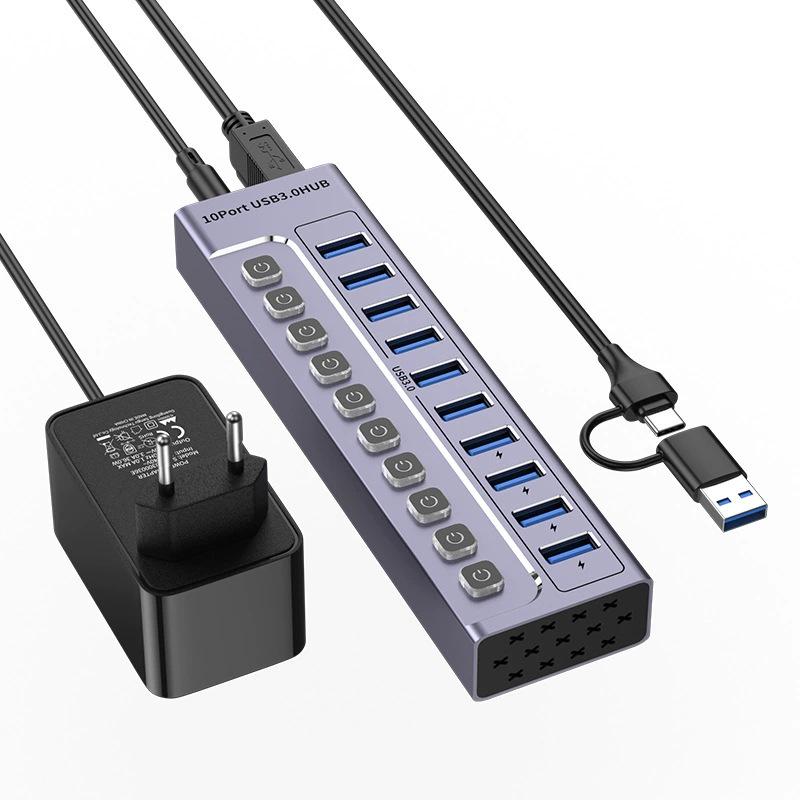 10-Port USB 3.0 Hub Expander for Laptops, Phones, and Desktops