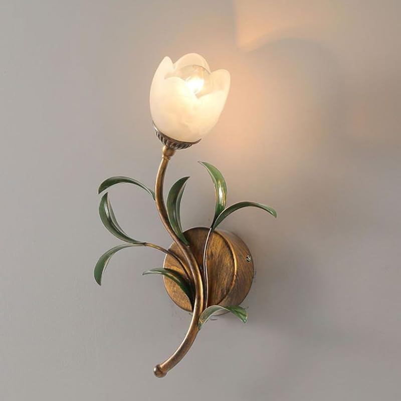 

Floral Glass Flower Wall Sconce Vintage Gold Kitchen Wall Light Fixtures Over Sink Double Wall Mounted Bathroom Vanity Light Antique Farmhouse Wall Right