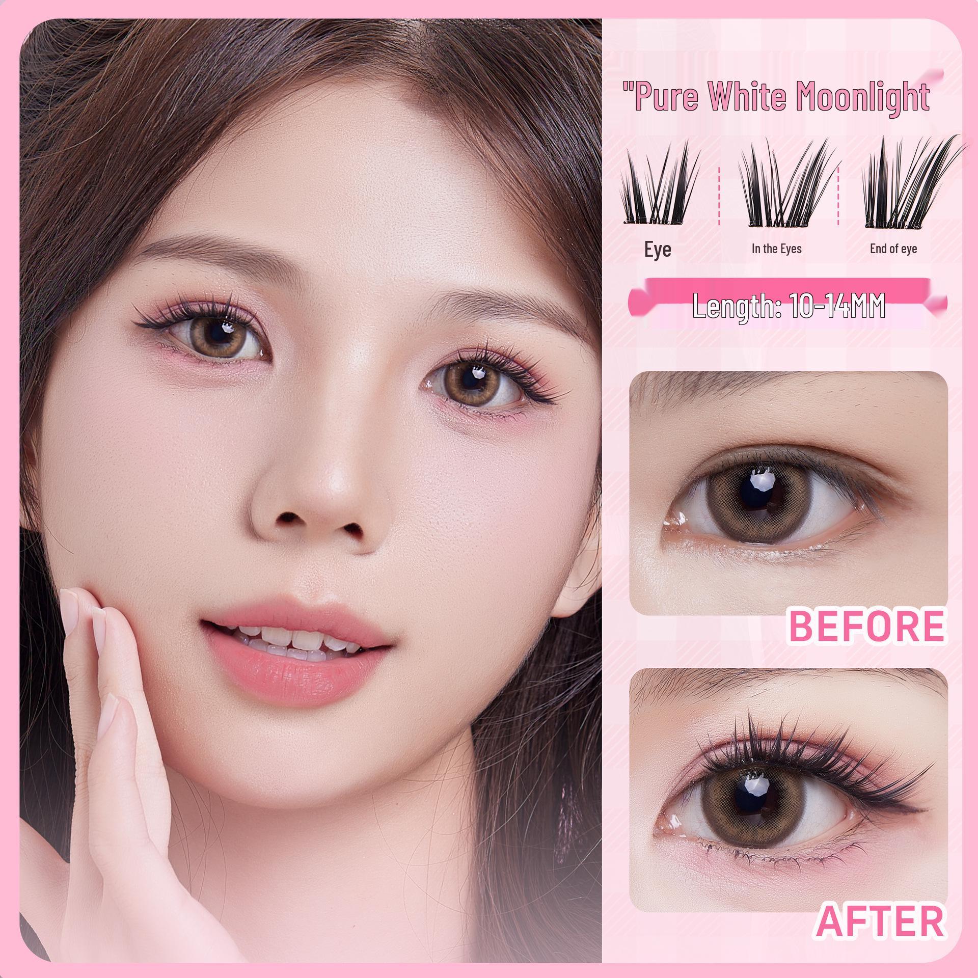 BQI Cat-Like Princess Glue-Free False Eyelashes: White Moonlight Fairy, Natural Thick Wild Cat Design Single Box