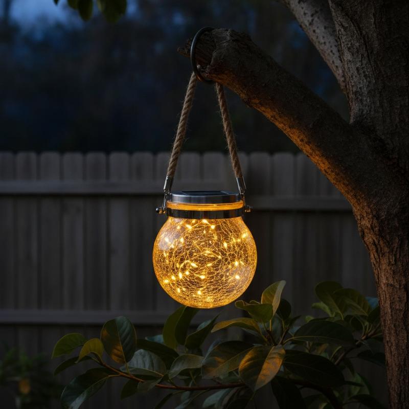 Solar Cracked Glass Hanging Light Warm LED Fairy Lamp Decor for Porch Patio Garden Yard Outdoor Use