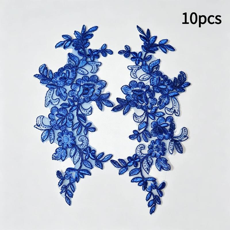 10Pcs Floral Lace Applique Pair Embroidery Flower Patch Sew On Lace Motif For Wedding Dress Garment Decoration