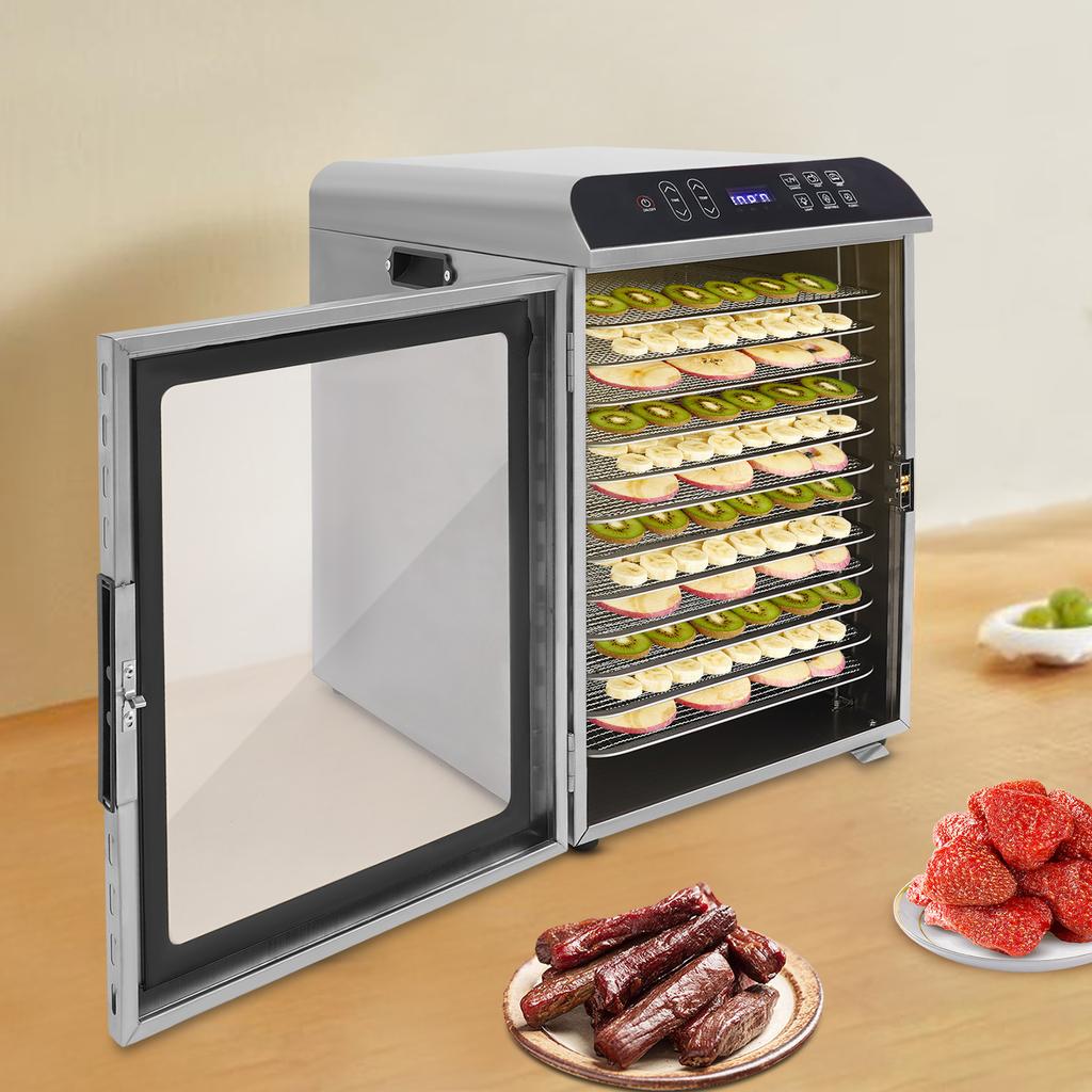 12-Trays Stainless Steel Food Dryer,Silver Rectangular Food Dehydrator Machine 42*31*46.5cm for Dry Nuts,Fruits