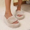 Women Fur Slippers Wedges Platform Shoes New 2025 Trend Open Toe Flip Flops Short Plush Cozy Winter Slides Woman Zapatos