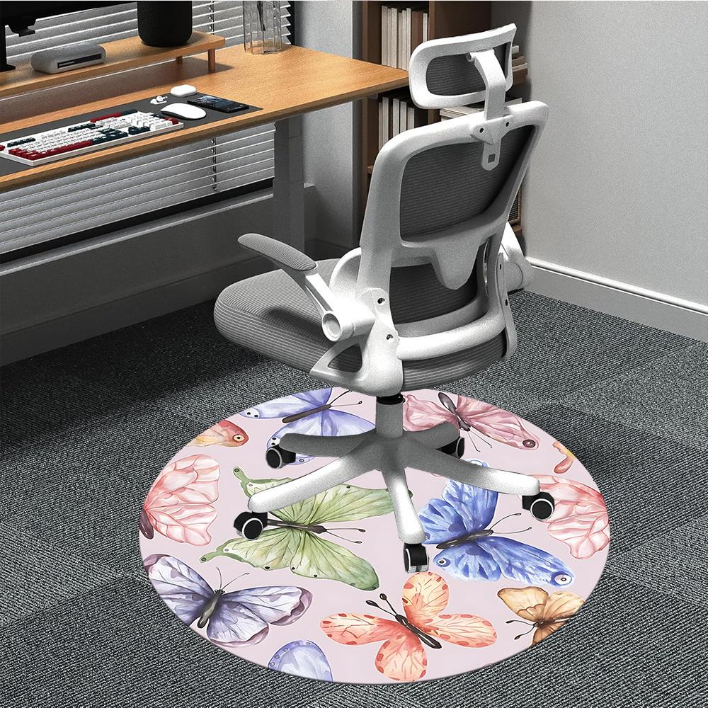 

1pc Butterfly Pattern Office Round Rug, Carpet for Office, Gaming, Lightweight Round Floor Mat yy260205022 80cm by 80cm