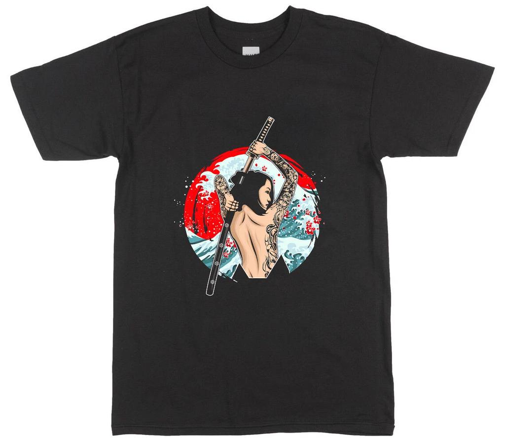 Men's and Women's T-shirts Samurai Girl Woman Katana Japan Art Gift