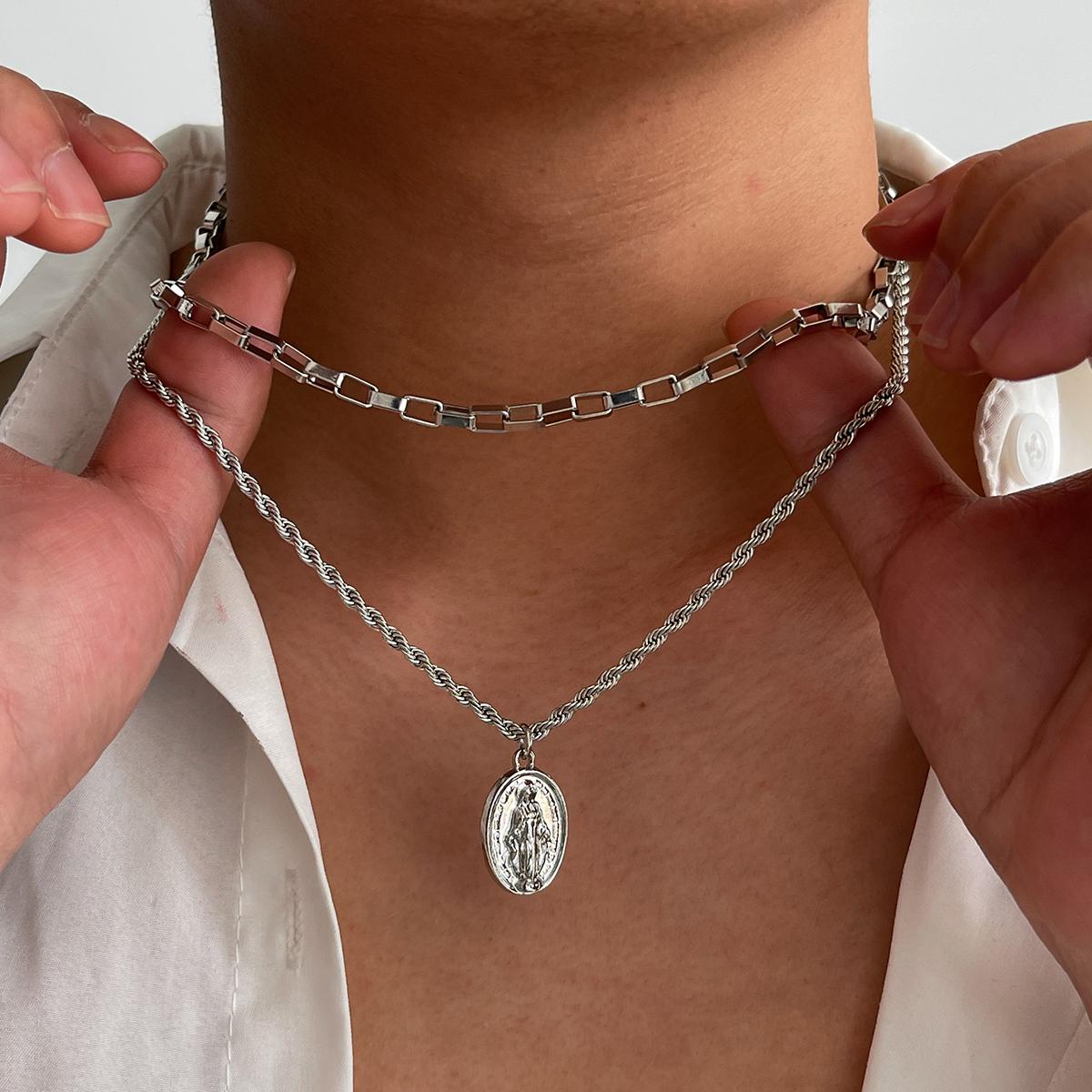 

PuRui Модная тонкая цепочка 2 шт./набор Золотистый цвет Ожерелье для мужчин Классический креативный эллиптический кулон с портретом Эстетичный циркон Новый