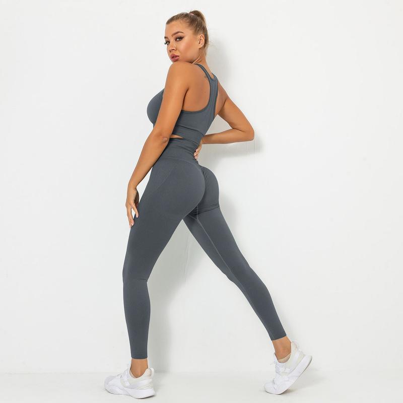 Frauen Nahtlose Neckholder Einfarbig Hebe Pfirsich Hüfte Enge Sport-Bh Yoga Anzug Lauf Fitness Hosen Zwei Stück Set