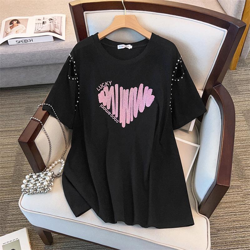 Women’s Plus Size Slimming Loose Mid-Length Short Sleeve T-Shirt 200/300/350 jin 1083