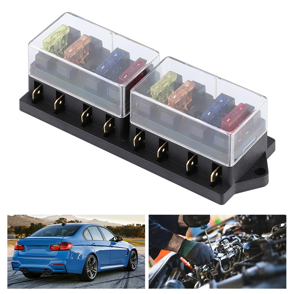 8 Way Car Long Blade Fuse Holder Box DC 12V 15A with 8pcs Fuse Universal Vehicle Accessory
