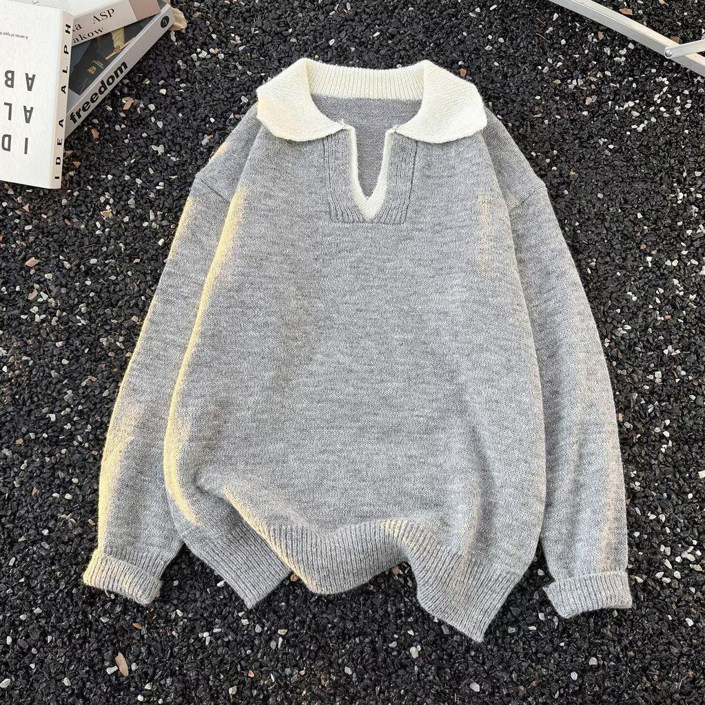 Men's Retro Polo Neck Layered Sweater, Autumn/Winter Style