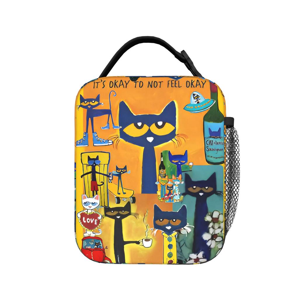 Pete the Cat  Insulated Lunch Bags Portable Cartoon  Reusable Cooler Bag Tote Lunch Box College  Travel Men Women