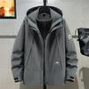 Men's Oversized Windproof Jacket for Spring and Fall Solid Color Hooded Plus Size Casual Jacket