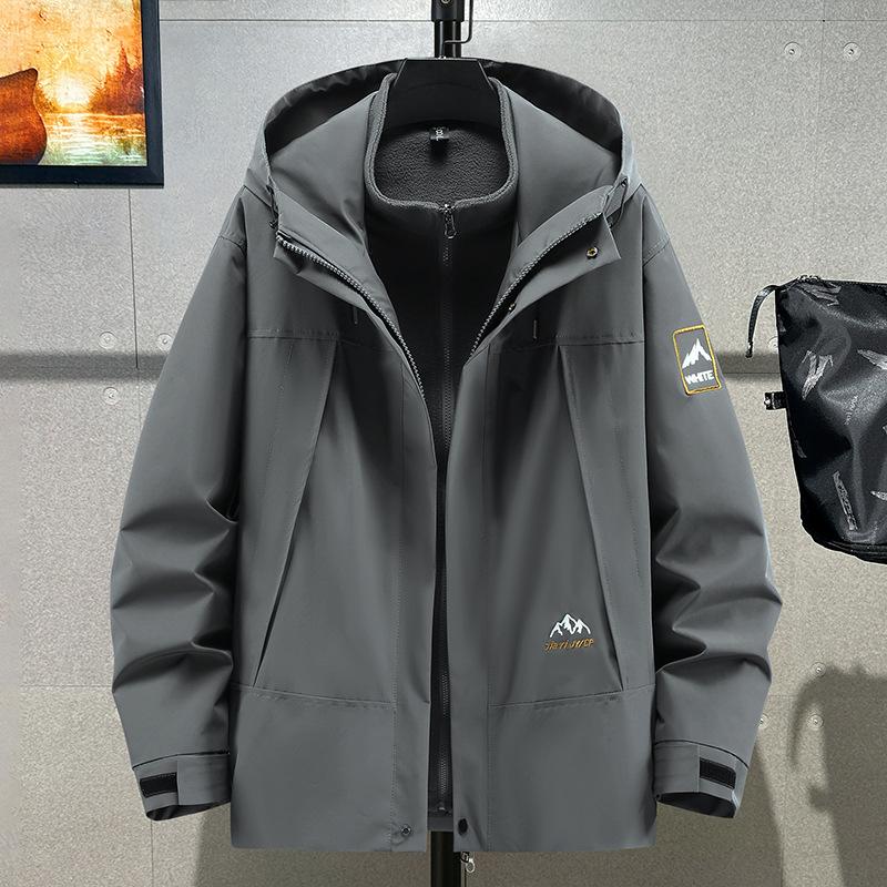Men's Oversized Windproof Jacket for Spring and Fall Solid Color Hooded Plus Size Casual Jacket