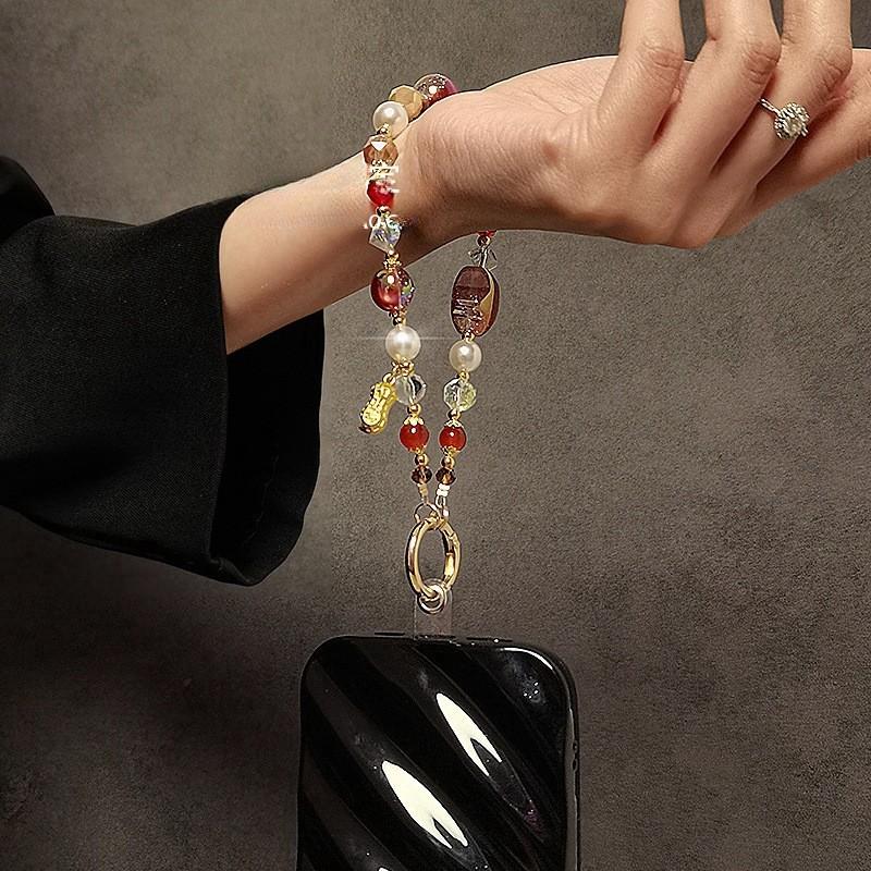 No Brand Phone Lanyard With Water Crystal Beads Pvc Material For Stylish Accessory