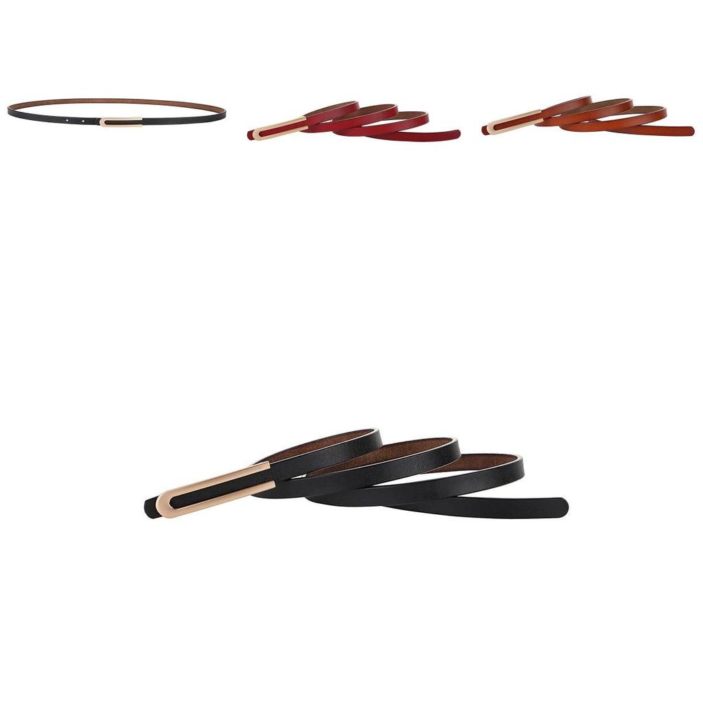 Genuine Leather Thin Waist Belt For Women With Alloy Buckle And Bright Finish For Casual Dresses