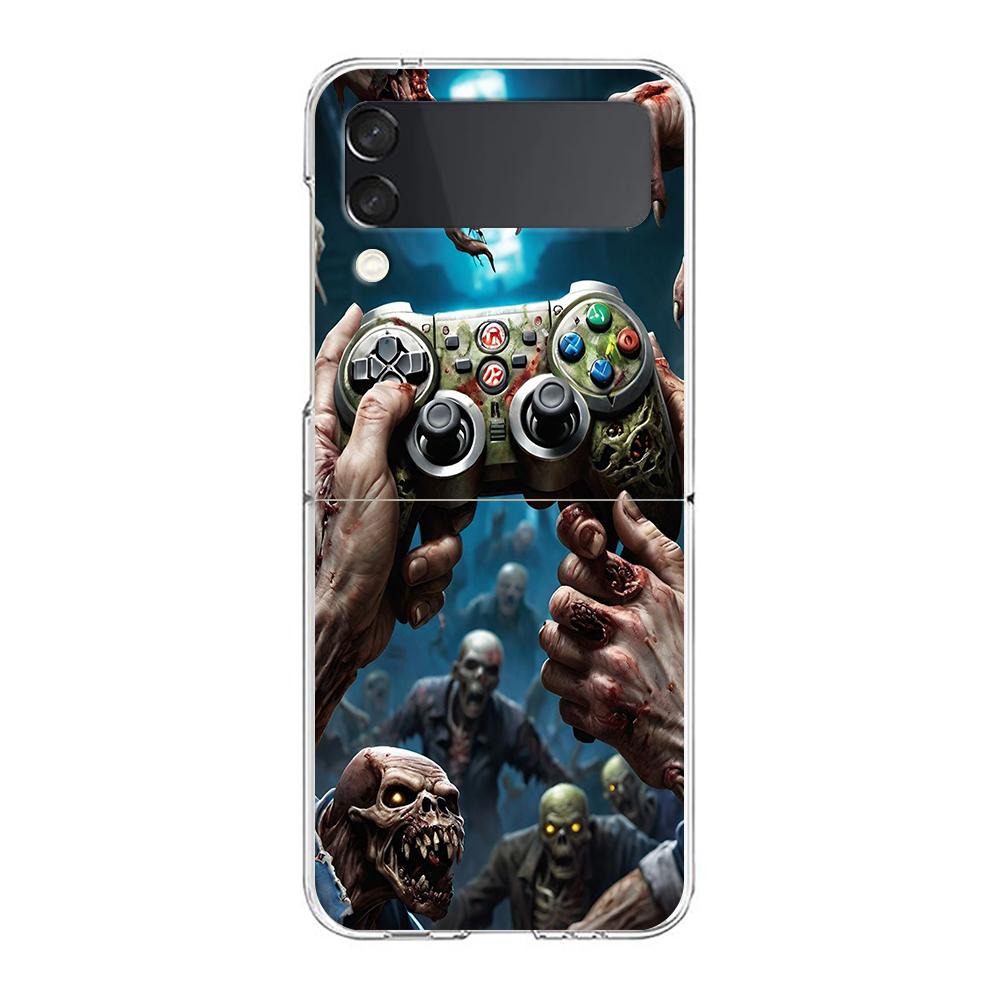 Phone Cover For Samsung Galaxy Z Flip 7 6 5 4 Case Transparent For Samsung Z Flip 3 Hard PC Foldable Bag Game Controller Graphic